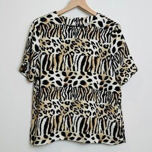 Vintage Alfred Dunner Mixed Animal Print Short Sleeve Blouse Size 10